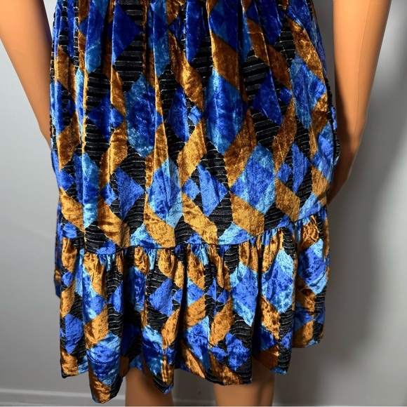 Anthropologie Blue and Brown Geometric Mini Dress - Picture 6 of 12